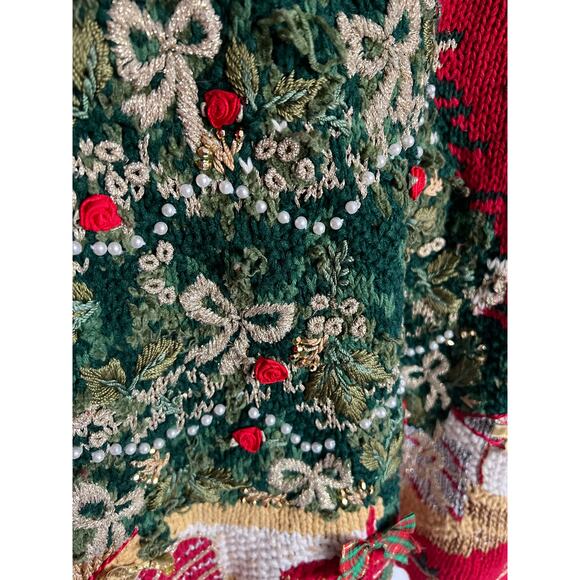Vintage Tiara Christmas Sweater Womens Large Red Tree Knit '98 Ugly Party Cotton - Picture 2 of 6